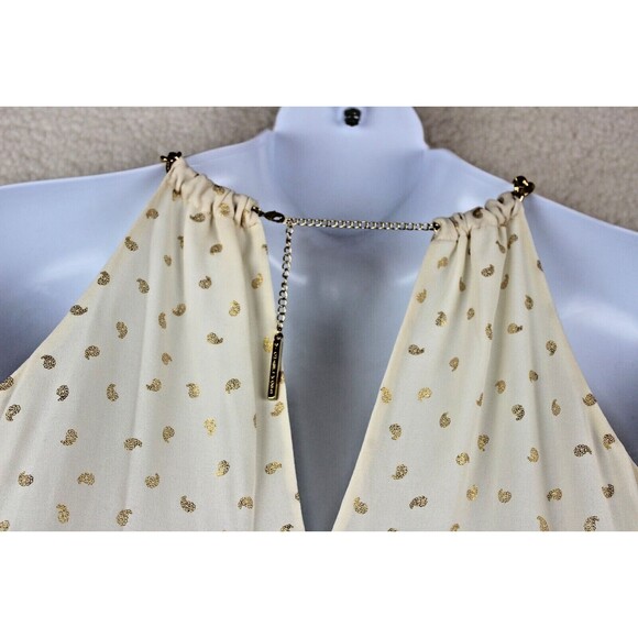 Michael Kors Size XS Beige Gold Print Hi Low Halter Dress Chain Collar - Picture 5 of 13